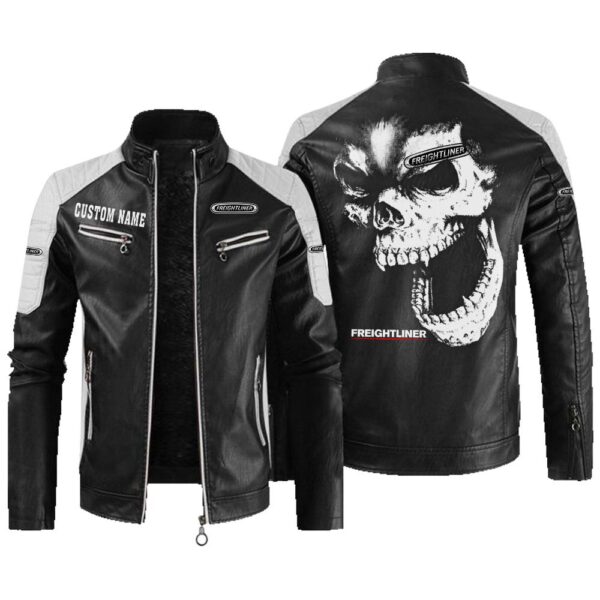 Custom Name Freightliner Group Contrast Leather Jacket - Personalized Logo Car Motorcycle Model