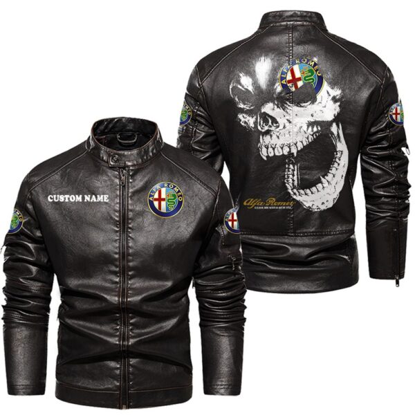 Custom Name Alfa Romeo Skull Leather Jacket - Personalized Logo Car Motorcycle Model - Image 3