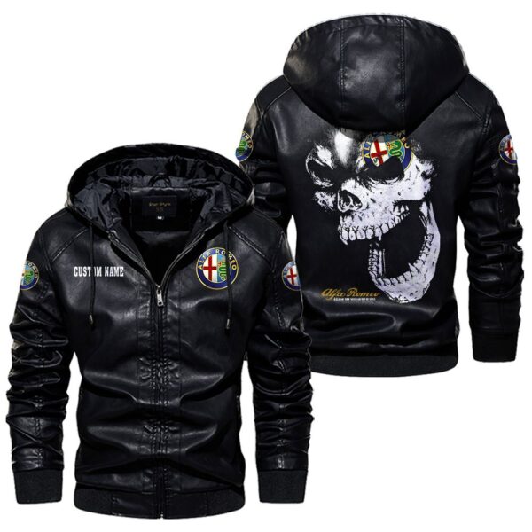 Custom Name Alfa Romeo Skull Leather Jacket - Personalized Logo Car Motorcycle Model - Image 5