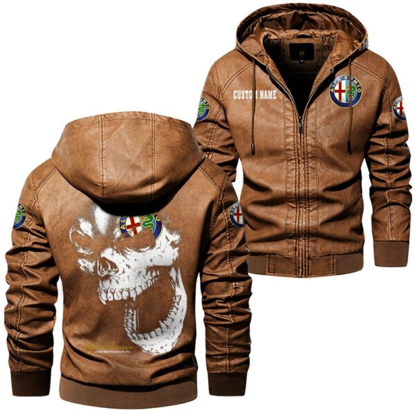 Custom Name Alfa Romeo Skull Leather Jacket - Personalized Logo Car Motorcycle Model - Image 6