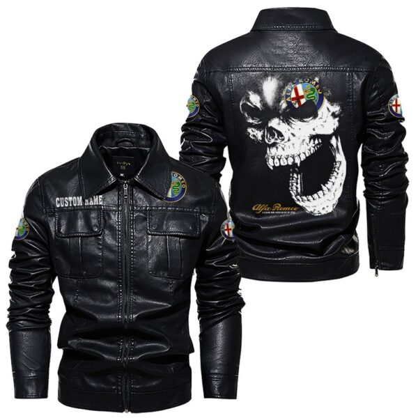 Custom Name Alfa Romeo Skull Leather Jacket - Personalized Logo Car Motorcycle Model - Image 7