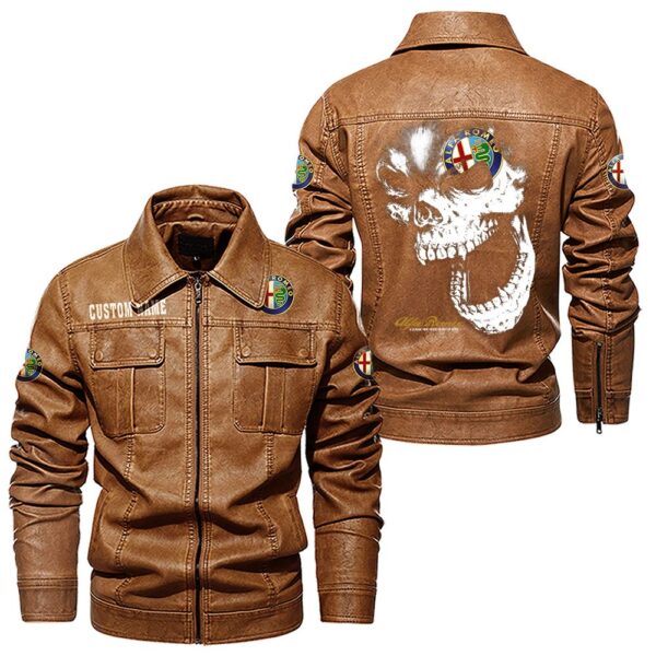 Custom Name Alfa Romeo Skull Leather Jacket - Personalized Logo Car Motorcycle Model - Image 8