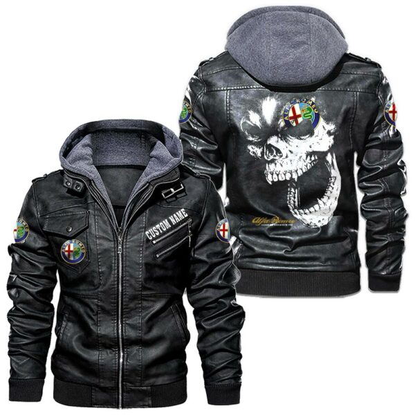 Custom Name Alfa Romeo Skull Leather Jacket - Personalized Logo Car Motorcycle Model