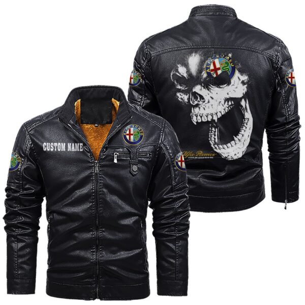 Custom Name Alfa Romeo Skull Leather Jacket - Personalized Logo Car Motorcycle Model - Image 9