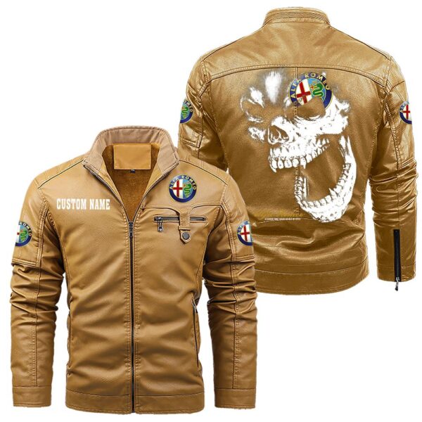 Custom Name Alfa Romeo Skull Leather Jacket - Personalized Logo Car Motorcycle Model - Image 10