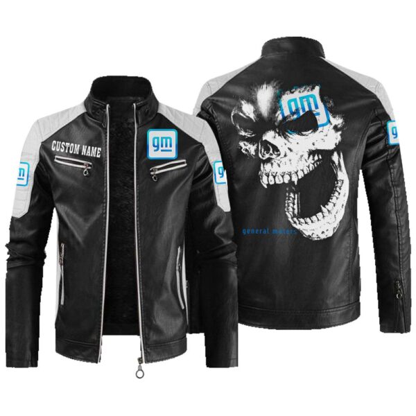 Custom Name General Motors Contrast Leather Jacket - Personalized Logo Car Motorcycle Model