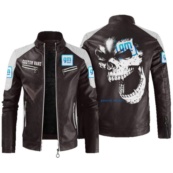 Custom Name General Motors Contrast Leather Jacket - Personalized Logo Car Motorcycle Model - Image 3