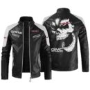 Custom Name Gmc Contrast Leather Jacket - Personalized Logo Car Motorcycle Model