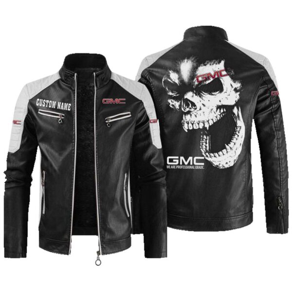 Custom Name Gmc Contrast Leather Jacket - Personalized Logo Car Motorcycle Model