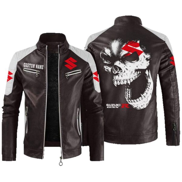 Custom Name Gsxr Contrast Leather Jacket - Personalized Logo Car Motorcycle Model - Image 3