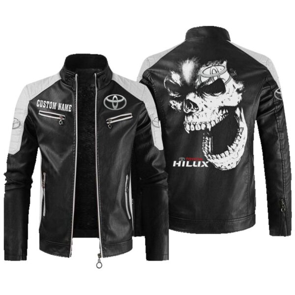 Custom Name Hilux Contrast Leather Jacket - Personalized Logo Car Motorcycle Model