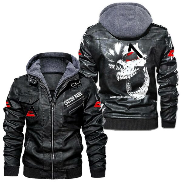 Custom Name Allis Chalmers Skull Leather Jacket - Personalized Logo Car Motorcycle Model