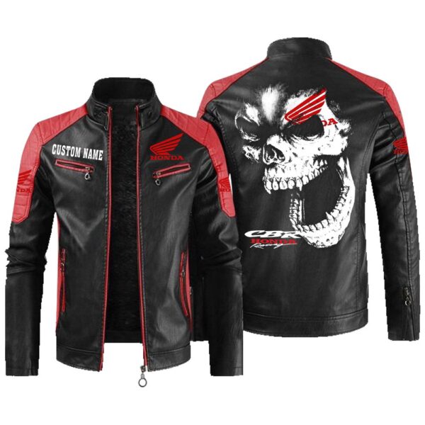 Custom Name Honda Cbr Contrast Leather Jacket - Personalized Logo Car Motorcycle Model - Image 2