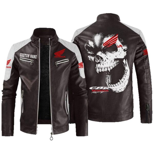 Custom Name Honda Cbr Contrast Leather Jacket - Personalized Logo Car Motorcycle Model - Image 3
