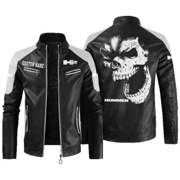 Custom Name Hummer H2 Contrast Leather Jacket - Personalized Logo Car Motorcycle Model