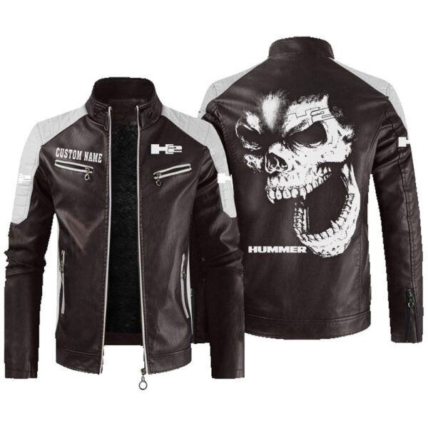 Custom Name Hummer H2 Contrast Leather Jacket - Personalized Logo Car Motorcycle Model - Image 3