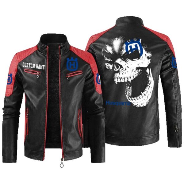 Custom Name Husqvarna Contrast Leather Jacket - Personalized Logo Car Motorcycle Model - Image 2