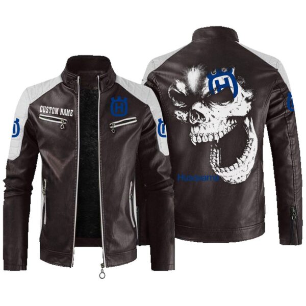 Custom Name Husqvarna Contrast Leather Jacket - Personalized Logo Car Motorcycle Model - Image 3