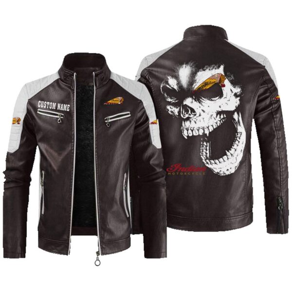 Custom Name Indian Motorcycle Contrast Leather Jacket - Personalized Logo Car Motorcycle Model - Image 3