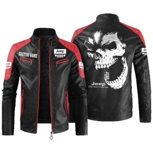 Custom Name Jeep Contrast Leather Jacket - Personalized Logo Car Motorcycle Model - Image 2