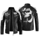 Custom Name Jeep Contrast Leather Jacket - Personalized Logo Car Motorcycle Model