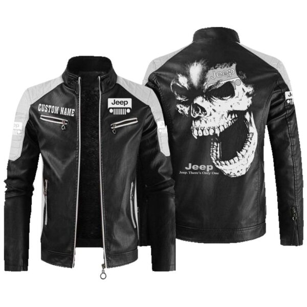 Custom Name Jeep Contrast Leather Jacket - Personalized Logo Car Motorcycle Model