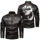 Custom Name Amg Skull Leather Jacket - Personalized Logo Car Motorcycle Model