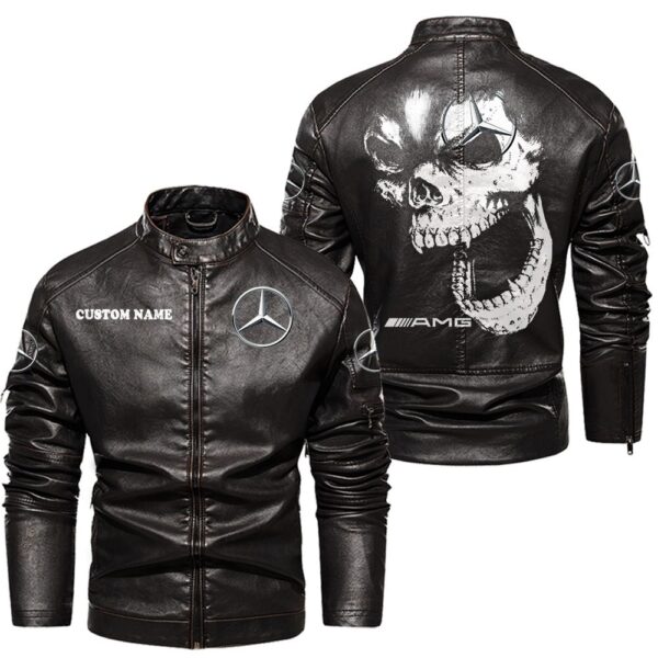 Custom Name Amg Skull Leather Jacket - Personalized Logo Car Motorcycle Model - Image 3