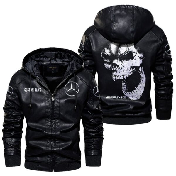 Custom Name Amg Skull Leather Jacket - Personalized Logo Car Motorcycle Model - Image 5