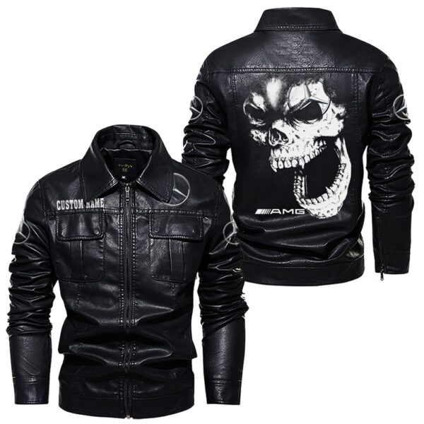Custom Name Amg Skull Leather Jacket - Personalized Logo Car Motorcycle Model - Image 7