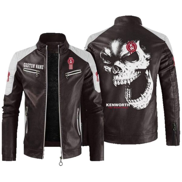 Custom Name Kenworth Contrast Leather Jacket - Personalized Logo Car Motorcycle Model - Image 3