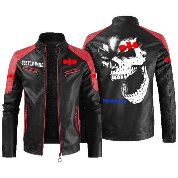 Custom Name Komatsu Contrast Leather Jacket - Personalized Logo Car Motorcycle Model - Image 2