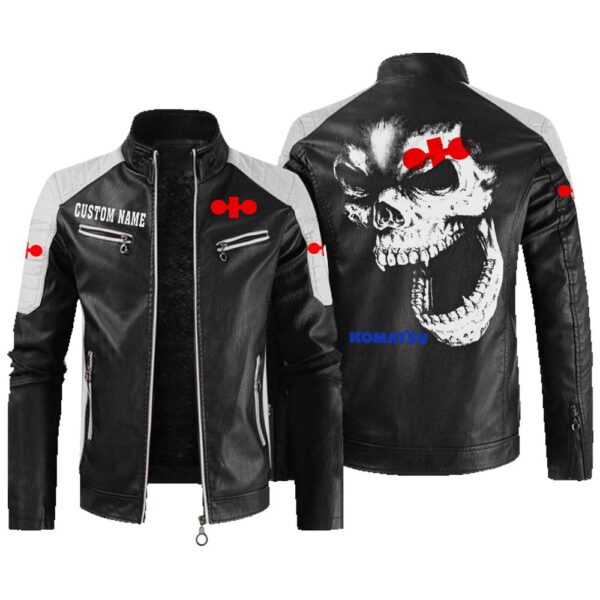 Custom Name Komatsu Contrast Leather Jacket - Personalized Logo Car Motorcycle Model