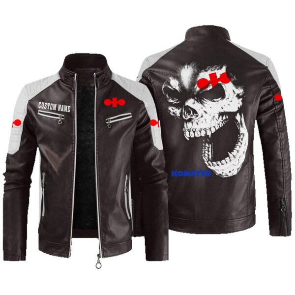 Custom Name Komatsu Contrast Leather Jacket - Personalized Logo Car Motorcycle Model - Image 3