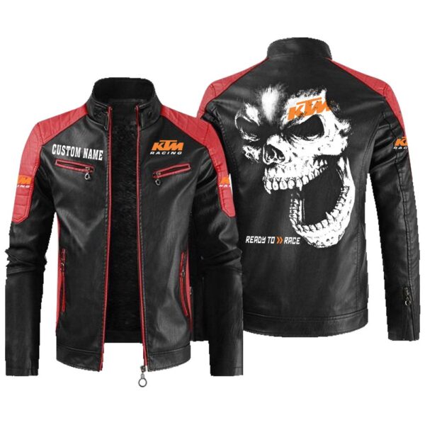 Custom Name Ktm Contrast Leather Jacket - Personalized Logo Car Motorcycle Model - Image 2