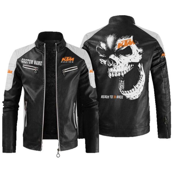 Custom Name Ktm Contrast Leather Jacket - Personalized Logo Car Motorcycle Model