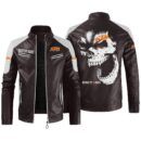 Custom Name Ktm Contrast Leather Jacket - Personalized Logo Car Motorcycle Model