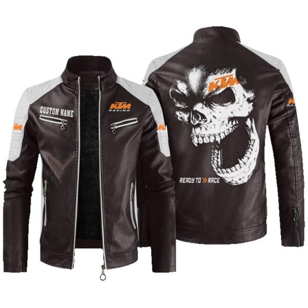 Custom Name Ktm Contrast Leather Jacket - Personalized Logo Car Motorcycle Model - Image 3