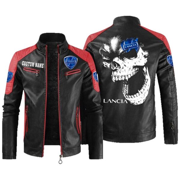 Custom Name Lancia Contrast Leather Jacket - Personalized Logo Car Motorcycle Model - Image 2
