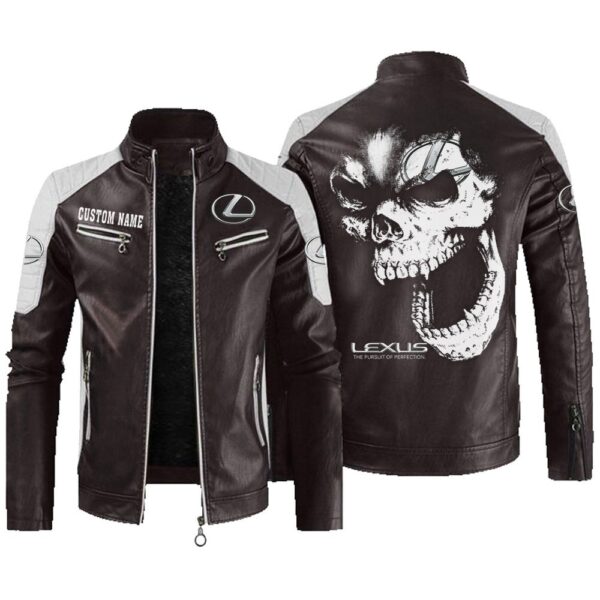 Custom Name Lexus Contrast Leather Jacket - Personalized Logo Car Motorcycle Model - Image 3