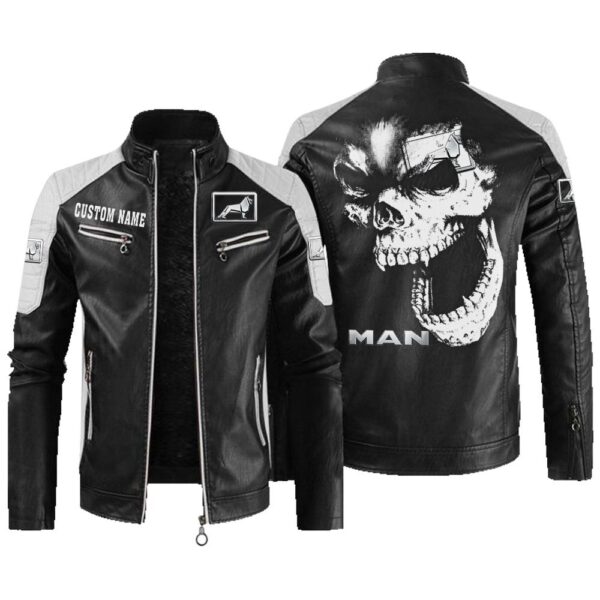Custom Name Man Contrast Leather Jacket - Personalized Logo Car Motorcycle Model