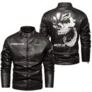 Custom Name Arctic Cat Skull Leather Jacket - Personalized Logo Car Motorcycle Model
