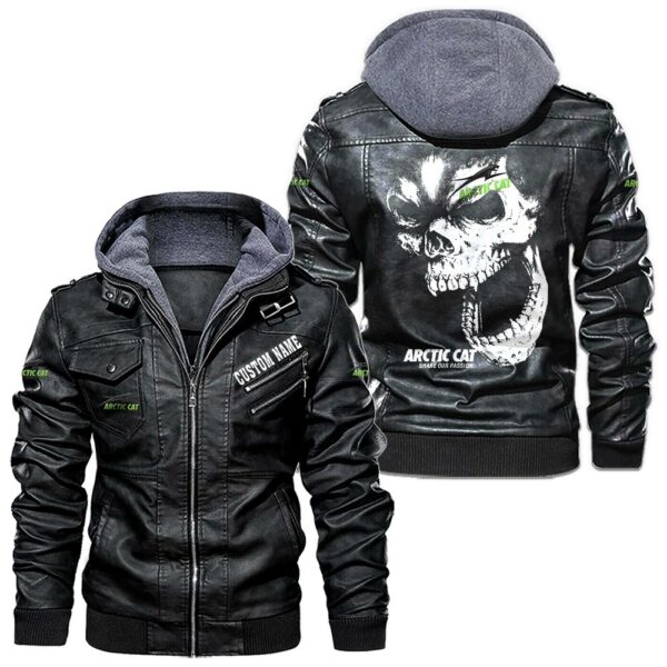 Custom Name Arctic Cat Skull Leather Jacket - Personalized Logo Car Motorcycle Model