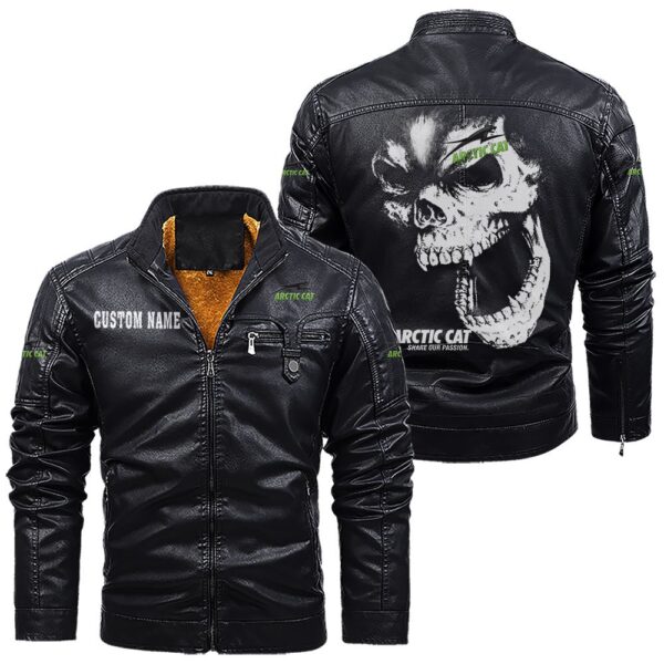 Custom Name Arctic Cat Skull Leather Jacket - Personalized Logo Car Motorcycle Model - Image 9