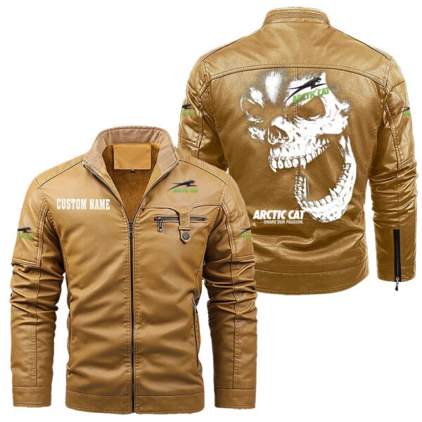Custom Name Arctic Cat Skull Leather Jacket - Personalized Logo Car Motorcycle Model - Image 10