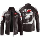 Custom Name Massey Ferguson Contrast Leather Jacket - Personalized Logo Car Motorcycle Model