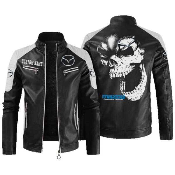 Custom Name Mazda Contrast Leather Jacket - Personalized Logo Car Motorcycle Model