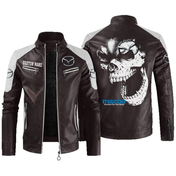 Custom Name Mazda Contrast Leather Jacket - Personalized Logo Car Motorcycle Model - Image 3