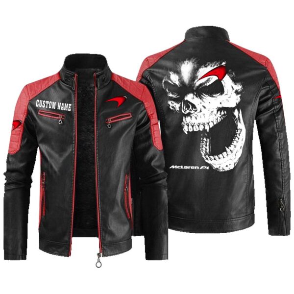 Custom Name Mclaren Contrast Leather Jacket - Personalized Logo Car Motorcycle Model - Image 2