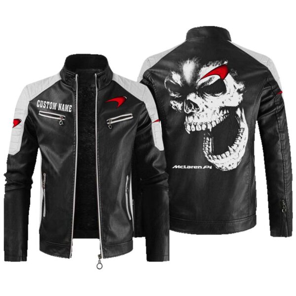 Custom Name Mclaren Contrast Leather Jacket - Personalized Logo Car Motorcycle Model